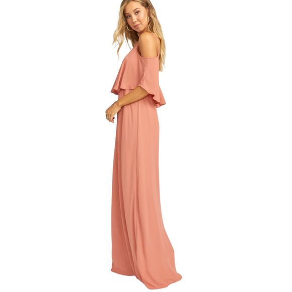 Show Me Your Mumu Caitlyn Ruffle Maxi Dress Rustic Mauve Crisp Dress Size Large - Picture 2 of 8
